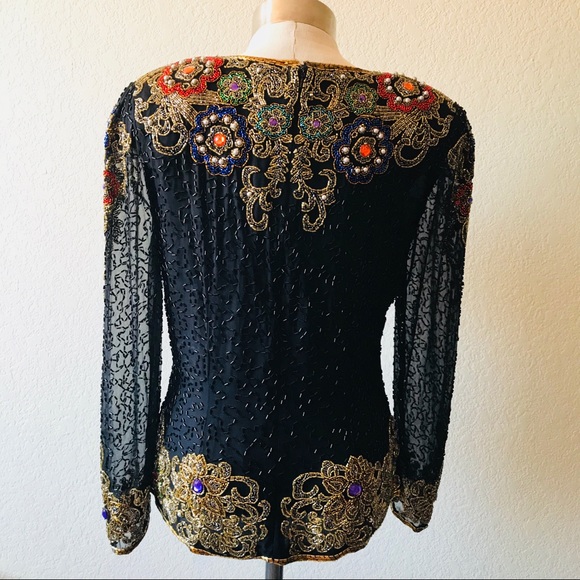 Black Tie Beaded Vintage Formal Top - Picture 3 of 8